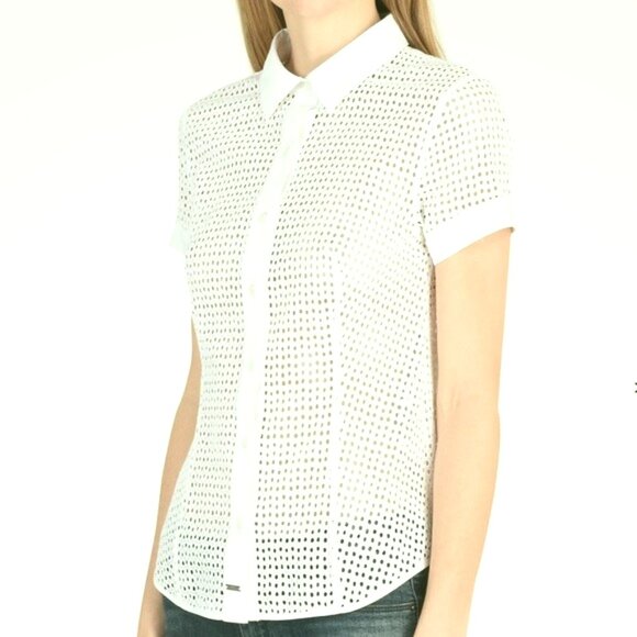 A/X ARMANI EXCHANGE Short Sleeve Eyelet Blouse-SMALL - Picture 1 of 10